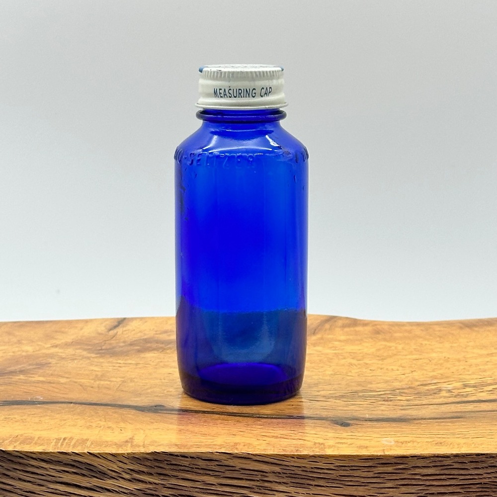 Vintage Bromo Seltzer Blue Bottle With Cap